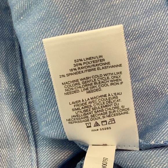 Express Linen Blend Smocked Back Crop Top Size L Blue - Picture 5 of 5